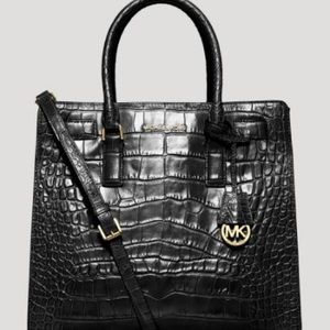 Michael Kors Black/Gold Dillon Croc-Embossed Bag